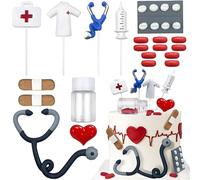 Lot de 20 décorations de gâteau d'infirmière, de remise de diplôme, pour infirmière, chapeau d'œuf, décoration de cupcake, décoration de gâteau sur le thème médical