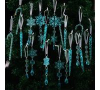 Lot de 20 décorations de Noël élégantes en acrylique - Flocons de neige, stalactites et cannes à sucre d'orge - Décoration de vacances résistante aux chocs pour sapin, couronne, fenêtre (bleu)