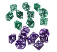 Lot de 20 dés polyédriques D10 à dix faces en acrylique pour jeu de rôle - Vert et violet - 22 mm