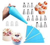 Lot de 20 douilles et poches à douille avec 3 poches à douille réutilisables de 3 tailles différentes, avec 3 coupleurs, 14 douilles en acier inoxydable pour décoration de gâteaux, biscuits.
