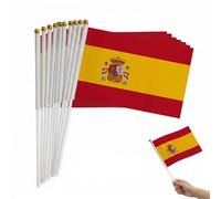 Lot de 20 Drapeau Espagne à Main 14x21cm, Petit Drapeau Espagnol avec Mât Blanc pour Supporter Match de Foot, Fête Nationale, Événement Sportif et Décoration de Célébration
