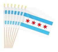 Lot de 20 drapeaux de Chicago portatifs de 12,7 x 20,3 cm - Petits drapeaux de la ville de Chicago IL sur bâtons en bois avec dessus de lance, mini drapeau de Chicago pour élections, décorations