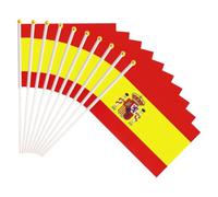 Lot de 20 Drapeaux Espagne à Main 14x21 cm - Drapeau Espagnol avec Mât pour Supporter Foot, Fêtes Nationales et Événements Sportifs - Kit Supporter Espagne Résistant en Polyester