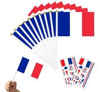 Lot de 20 drapeaux français avec bâton, petits drapeaux coudés pour la coupe du monde de football, les défilés de la journée de la Bastille, les événements de football et les décorations de fête