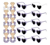 Lot de 20 élastiques à cheveux en satin et lunettes de soleil en forme de cœur - Élastiques décoratifs pour mariée - Lunettes de soleil tendance en forme d'amour pour femme, mariage, fête (violet, 20