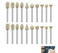 Lot de 20 Ensemble de Fraise Diamantées, Mèche Meulage Diamant, Tige 1/8" 3 mm, Grain 60, Embouts de Meulage, Gravure, Sculpture et Ponçage pour Verre, Pierre, Céramique, Marbre, Granit, Jade et Métal