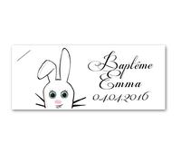 lot de 20 ETIQUETTES RECTANGULAIRES CARTONNEES avec fente version LAPIN personnalisée avec votre texte pour baptême couleur vert anis - ballotin à dragées design et moderne