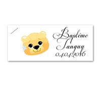 lot de 20 ETIQUETTES RECTANGULAIRES CARTONNEES avec fente version OURSON GARCON personnalisée avec votre texte pour baptême couleur bleu - ballotin à dragées design et moderne
