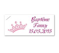 lot de 20 ETIQUETTES RECTANGULAIRES CARTONNEES avec fente version PRINCESSE personnalisée avec votre texte pour baptême couleur rose - ballotin à dragées design et moderne