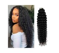 Lot de 20 extensions de cheveux humains avec ruban adhésif double face, ondulation profonde, forte invisible, boucles brésiliennes, #1B, noir naturel, cheveux invisibles (45,7 cm)