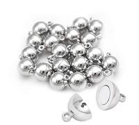 Lot de 20 fermoirs magnétiques de 10 mm de diamètre - Boules rondes - Bracelet en cuir - Paracord - Bijoux tendance - Accessoires de bricolage - #FLQ083-10S - Cuivre plaqué argent