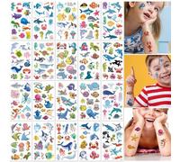 Lot De 20 Feuilles D'Autocollants De Tatouage Temporaires Imperméables Et Amusants Pour Enfants, Motifs D'Animaux Marins Et De Dessins Animés