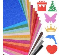 Lot de 20 feuilles de papier cartonné pailleté A4 en 20 couleurs, ne perd pas ses poils pour Cricut, papier brillant pour la fabrication de cartes, l'artisanat, le scrapbooking et les projets de