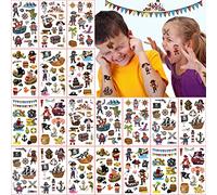 Lot de 20 feuilles de tatouages pour enfants, 20 feuilles de 200 tatouages temporaires sur le thème du pirate, imperméables pour enfants, garçons, filles, anniversaires d'enfants, petit cadeau, fête