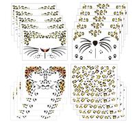 Lot de 20 feuilles de tatouages temporaires avec imprimé léopard - 4 styles - Doré - Motif guépard - Accessoires de maquillage pour femmes, hommes, garçons et filles - Décoration de fête d'Halloween