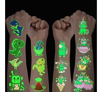 Lot de 20 feuilles de tatouages temporaires pour enfants - Licorne lumineuse - Dinosaures - Brillent dans le noir - Imperméables - Doux pour la peau - Accessoires de fête pour anniversaire d'enfant