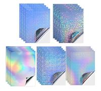 Lot de 20 Feuilles de Vinyle Adhésif Holographique, 5 Motifs A4 Film Holographique Auto-Adhésif, Vinyl Holographique Papier Autocollant Holographique Transparent pour Artisanat Décalcomanies