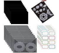 Lot de 20 feuilles magnétiques en caoutchouc épaisseur avec pochettes rangement transparentes pour tampons, 48 étiquettes autocollantes, pochette rangement plastique pour la fabrication cartes