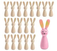 Lot de 20 figurines de lapin en bois brut peintes à la main pour graffiti pour œufs de Pâques, cadeaux de fête, décorations de peinture à faire soi-même