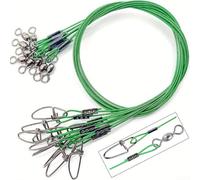 Lot de 20 fils de pêche en acier inoxydable, 56,7 kg très résistants avec émerillon et bouton-pression, 48,3 cm de long, pour tous vos besoins de pêche (vert)