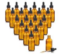 Lot de 20 flacons compte-gouttes en verre brun de 100 ml avec graduation, pipette en verre, entonnoir et étiquettes. Flacons vides pour huiles essentielles, teintures, liquides et aromathérapie.