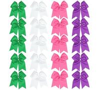 Lot de 20 grands nœuds élastiques en satin pour cheveux, ensemble de nœuds de pom-pom girl avec quatre couleurs, taille 19,1 cm pour filles, pratique sportive et spectacles