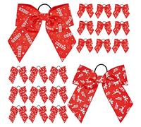 Lot de 20 grands nœuds rouges de 20,3 cm avec élastique à cheveux, support pour queue de cheval, 2 motifs (7,6 x 20,3 cm)