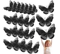 Lot de 20 grands papillons 3D pour décoration de fête - 2 couches - Papier géant - Décoration murale - Pour anniversaire, fête prénatale, crèche, 3 tailles (noir)