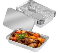 Lot de 20 grands récipients rectangulaires en aluminium 1 900 ml avec couvercles, parfaits pour la cuisson et le barbecue Stockage de congélation inclus (26,5 x 19,2 x 6,5 cm)