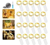 Lot de 20 guirlandes lumineuses à piles - 2 m - 20 LED - Micro piles - En cuivre - Blanc chaud - Éclairage de Noël pour chambre, intérieur, Noël, extérieur, fête, mariage (20, blanc chaud)