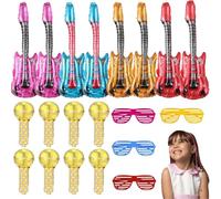 Lot de 20 guitares gonflables - Accessoires de fête gonflables avec microphone gonflables - Lunettes d'ombrage - Ballons d'instruments de musique gonflables pour fête disco des années 70 et 80