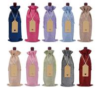 Lot de 20 housses de bouteille de vin réutilisables en jute avec cordon de serrage 15 x 35 cm (mélange de couleurs)