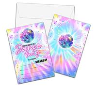 Lot de 20 invitations à une fête d'anniversaire dansante avec enveloppes - Carte d'invitation à une fête disco pour filles et garçons - Cartes d'invitation à remplir - Neon Rainbow Glow Party