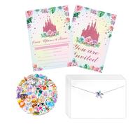 Lot de 20 invitations de fête de princesse avec enveloppes, cadeaux de fête d'anniversaire, cartes d'invitation pour filles, décorations de fête prénatale princesse, fournitures de fête d'anniversaire