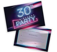 Lot de 20 invitations pour fête d'anniversaire 30 ans pour hommes et femmes - Lumières néon disco - Invitations d'anniversaire pour adultes, amis et famille, format A6, cartes d'invitation avec