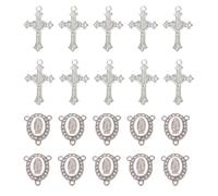 Lot de 20 kits de centre de table pour chapelet avec 10 breloques en forme de croix en cristal et 10 médailles en strass pour saints catholiques Michel, chapelet religieux pour la fabrication de