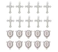 Lot de 20 kits de centre de table pour chapelet avec 10 breloques en forme de croix en cristal et 10 médailles en strass pour saints catholiques Michel, chapelet religieux pour la fabrication de