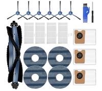 Lot de 20 kits de rechange pour aspirateur Eufy Omni C20, 1 brosse principale, 4 filtres HEPA, 6 brosses latérales, 4 tampons en tissu, 3 sacs à poussière, 1 outil de nettoyage, 1 tournevis