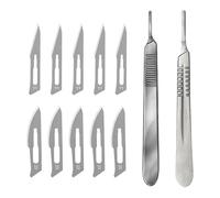 Lot de 20 Lame Stérile En Acier Au Carbone,Lames de Scalpel N° 11 et Lames de Scalpel N° 23-Lames De Rechange Emballées Individuellement Stériles+1 X Manche De Scalpel N° 3 et N° 4 En Acier Inoxydable