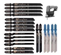 Lot de 20 lames de scie sauteuse avec tige en T pour coupe du bois et du métal, lames mixtes HCS/HSS compatibles avec Bosch, Dewalt, Festool, Ryobi, Makita, 7 types assortis pour des coupes rapides et