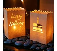 Lot de 20 lanternes en papier - 16 x 11 x 8,5 cm - Blanc - Sacs lumineux réutilisables - Décoration de table d'anniversaire - Sacs à bougies LED