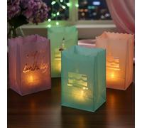 Lot de 20 lanternes en papier - 16 x 11 x 8,5 cm - Sacs lumineux réutilisables - Décoration de table pour fête d'anniversaire - Bougies chauffe-plat LED