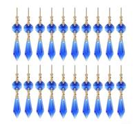 Lot de 20 lustres transparents en forme de goutte d'eau pour cristaux avec clips papillon dorés à accrocher aux luminaires offrant une diffusion élégante de la lumière (bleu)