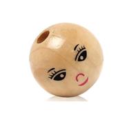 Lot de 20 magnifiques perles en bois avec visage - 22 mm - Marron clair - Avec trou de 5 mm - Perles en bois pour le bricolage