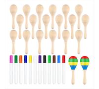 Lot de 20 maracas en bois à fabriquer soi-même pour les enfants, mini maracas pour une fête mexicaine, avec 12 stylos multicolores.