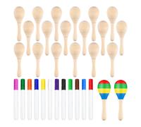 Lot de 20 maracas en bois à faire soi-même pour enfants, mini cadeaux de fête mexicaine avec 12 stylos multicolores.