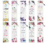 Lot de 20 marque-pages avec versets de la Bible inspirants avec pendentifs en forme de croix pour fournitures d'église, écoles et ministères (style fleur aquarelle)