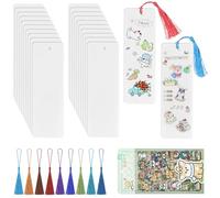 Lot de 20 marque-pages en papier vierge avec autocollants mignons et pompons en forme d'animal - Marque-pages pour enfants - Si simple - Facilite le démarrage des enfants, pas besoin de coloriage ou