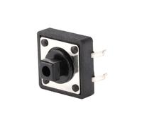 Lot de 20 micro-interrupteurs rectangulaires noirs à bouton tactile, bouton de réinitialisation automatique, 12 x 12 x 7,3 mm, DIP 4 broches