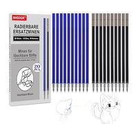 Lot de 20 mines de rechange effaçables, compatibles avec Legami Bee & Legami Milano, pointe de 0,7 mm, pour stylos effaçables (10 bleues, 10 noires)